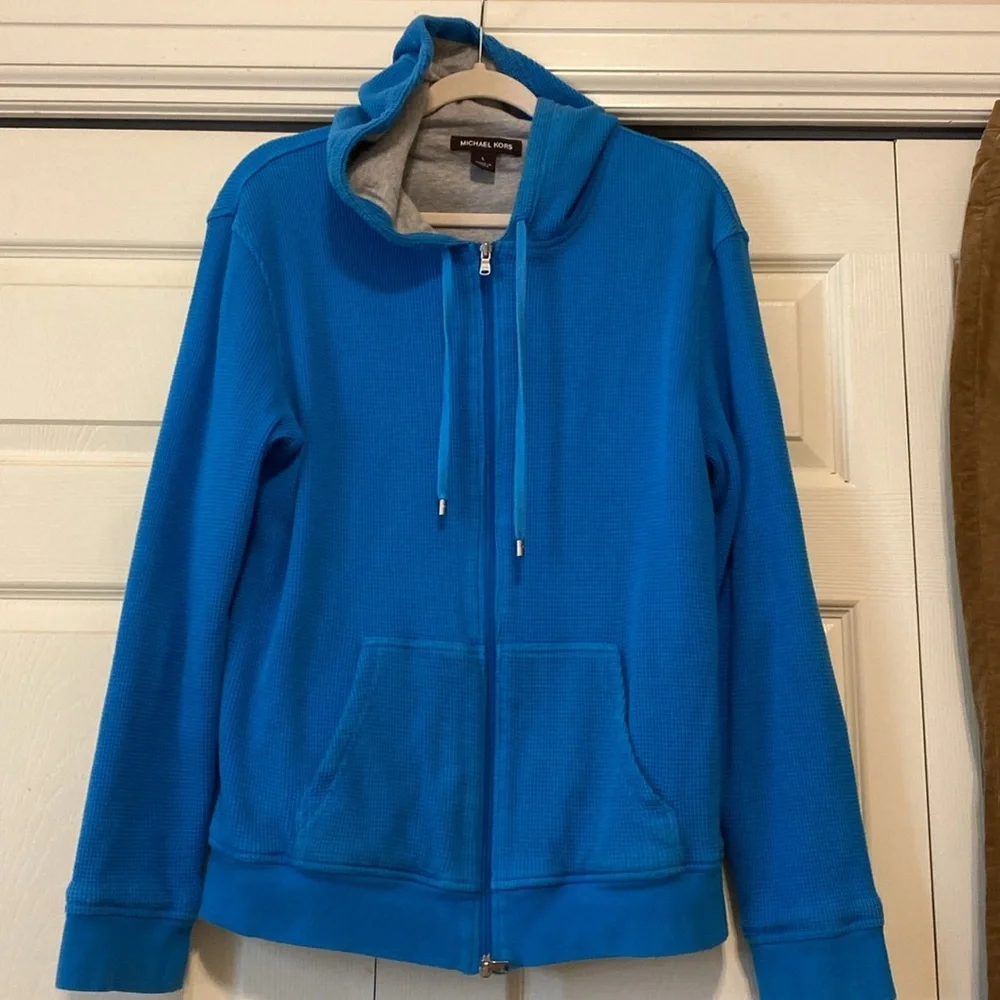 MICHAEL KORS waffle knit lined hoodie. Zipper. 100% cotton. Good condition. Sz L
